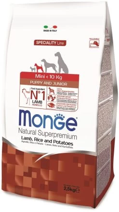 Monge Pienso Natural Perros NS Puppy & Junior Mini Cordero Y Arroz 2,5 KG